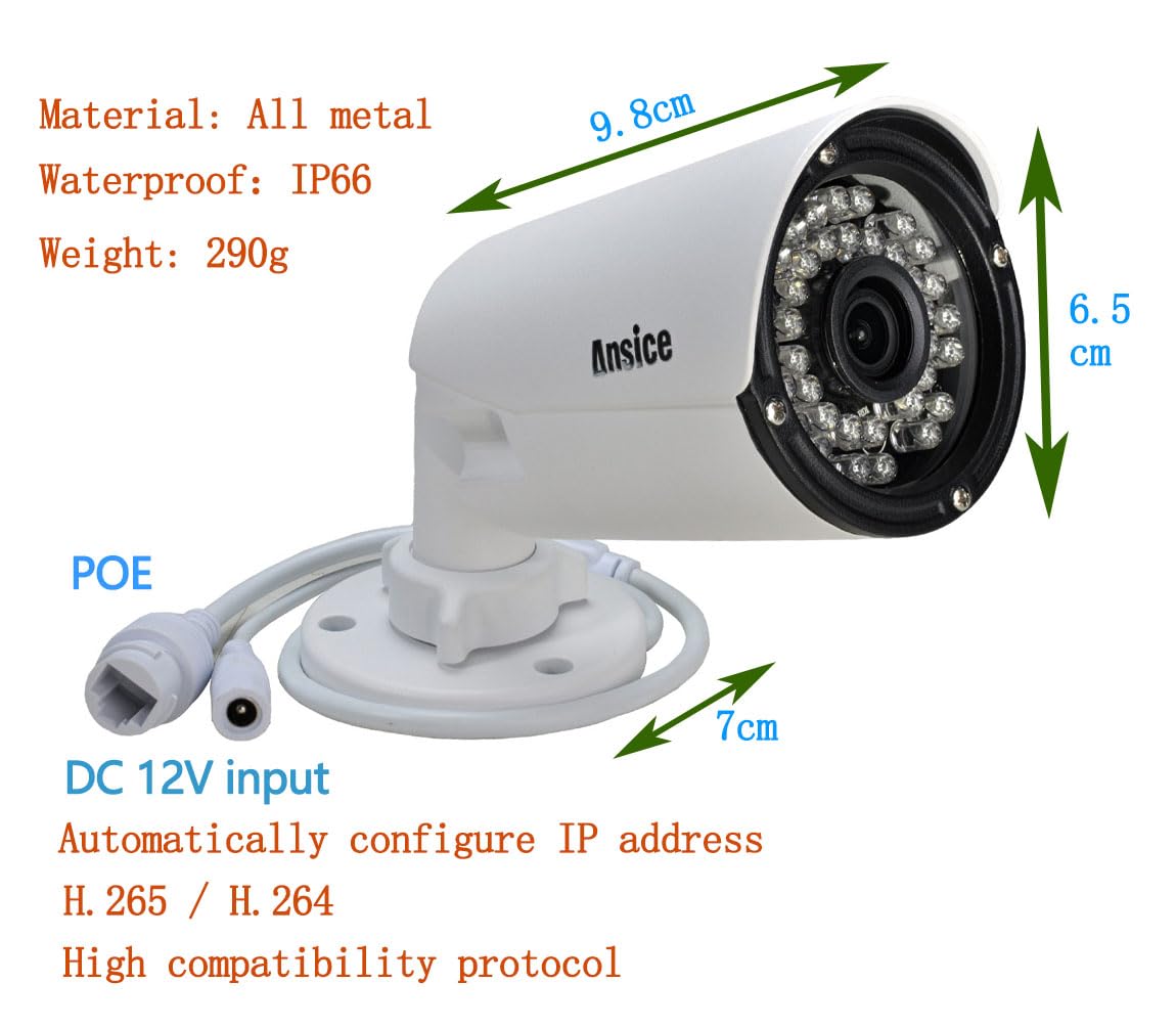 ansice Wired 4MP POE IP Camera Lens 3.6mm IR Waterproof 4.0MP IP Network System Infrared Night Vision