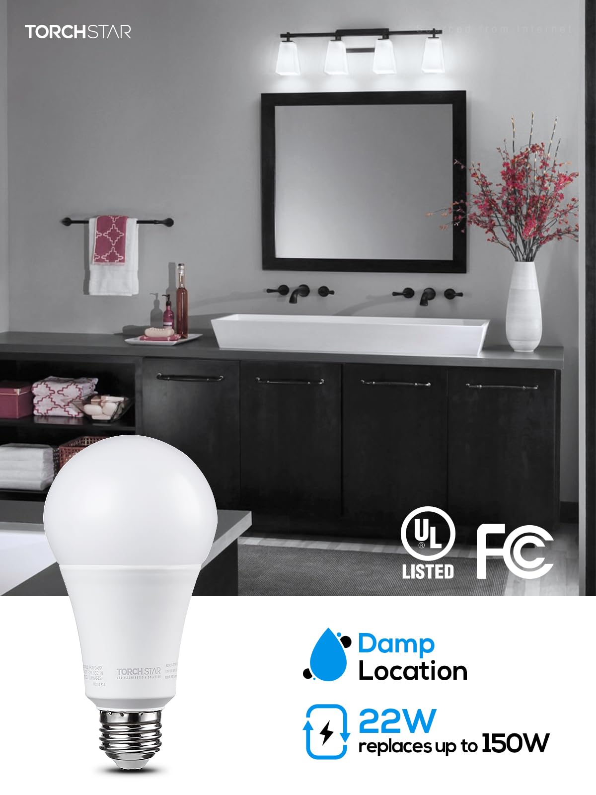 TORCHSTAR 2-Pack A21 LED Light Bulbs Dimmable Super Bright Light Bulb 5000K