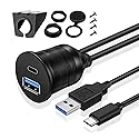 TNP USB C + USB 3.0 Flush Mount Cable, Dual USB Extension Cable 3ft 1M for Car Dashboard with Dash Panel Mount 2 USB Type A + C Male to Female Socket