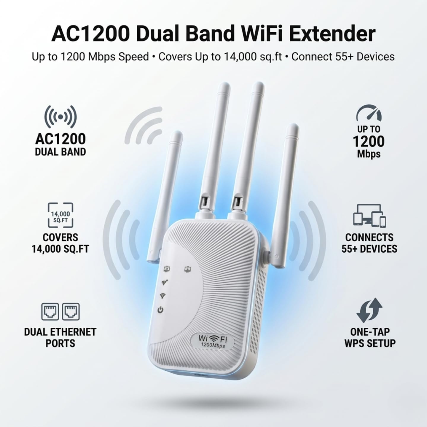 2026 Fastest WiFi Extender Signal Booster Covers 10000 Sq.ft and 80 Devices 2.4GHz High Speed WiFi Repeater with Ethernet Port Eliminate Dead Zones