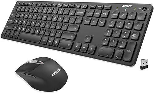 Arteck 2.4G Wireless Keyboard and Mouse Combo Ultra Slim Full Size Keyboard Keyboard and Ergonomic Mice for Computer Desktop PC Laptop and Windows