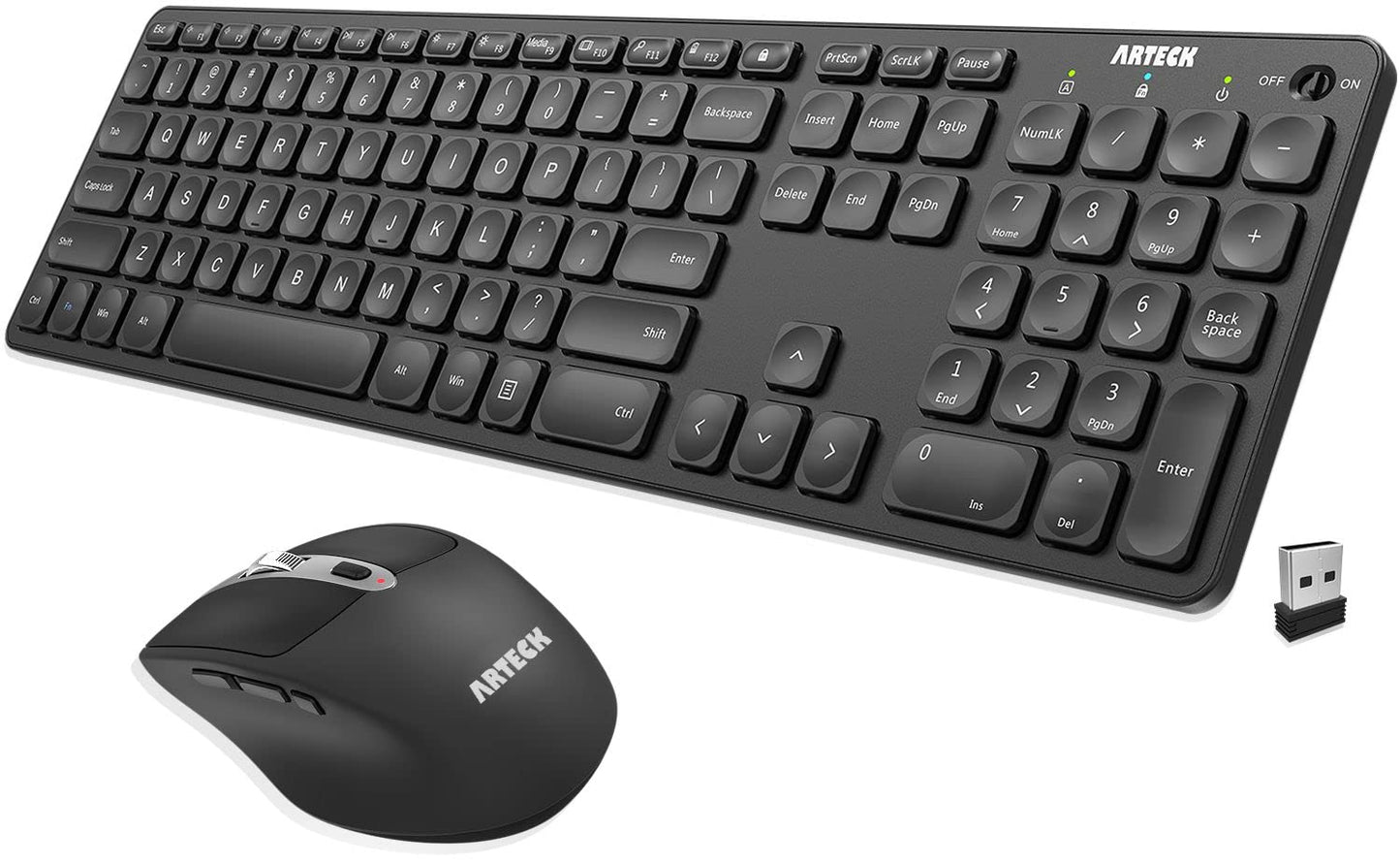 Arteck 2.4G Wireless Keyboard and Mouse Combo Ultra Slim Full Size Keyboard Keyboard and Ergonomic Mice for Computer Desktop PC Laptop and Windows