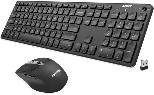 Arteck 2.4G Wireless Keyboard and Mouse Combo Ultra Slim Full Size Keyboard Keyboard and Ergonomic Mice for Computer Desktop PC Laptop and Windows