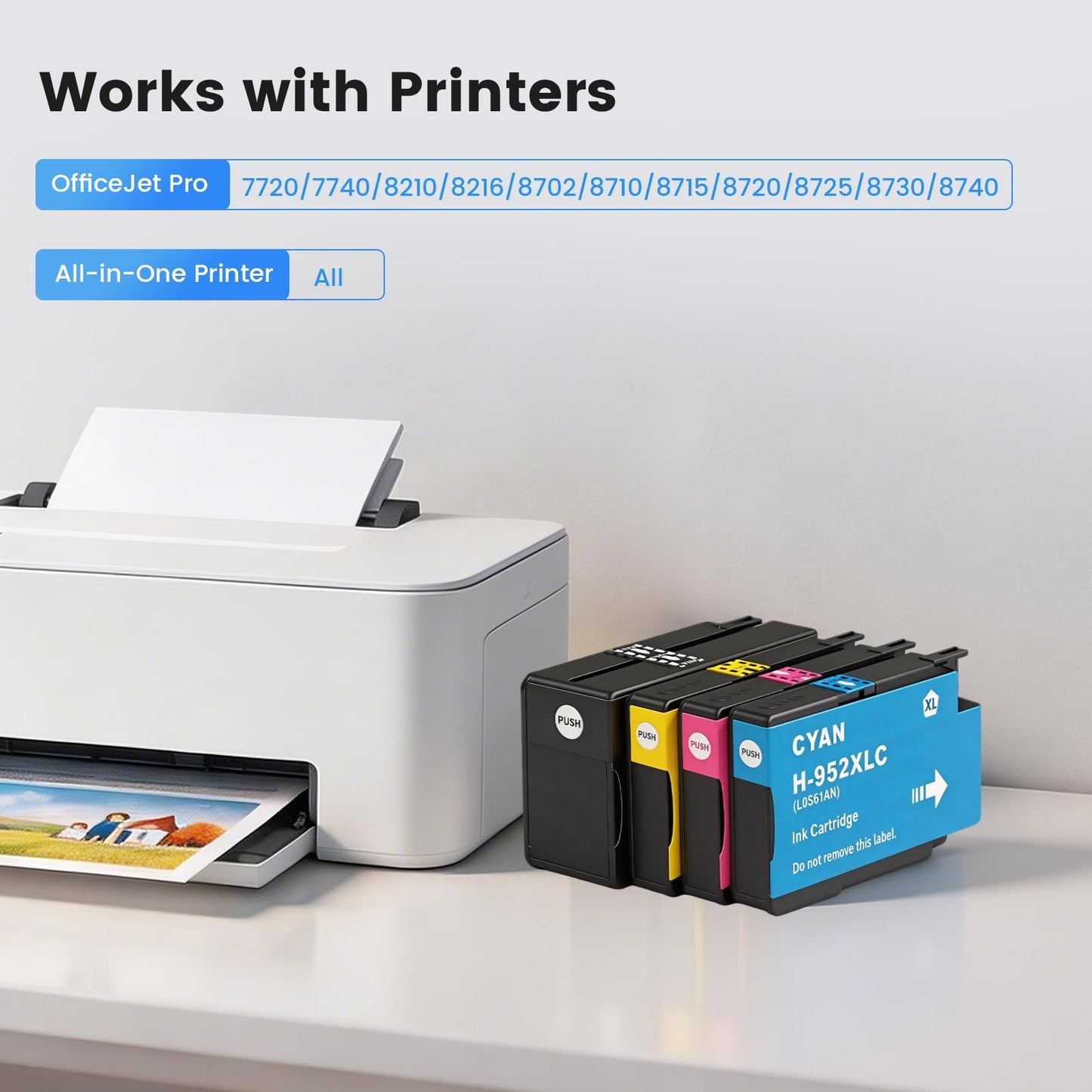 Nuvrelis Compatible 952XL Ink Cartridges 4-Pack for HP OfficeJet Pro 8710 7740 8720 8210 OfficeJet 8702 Printers (952XL)
