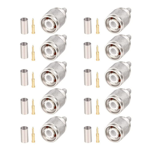 MOOKEERF 10 Pack TNC Male Connector 50 Ohm TNC Male Plug Crimp Connectors for RG58 RG142 RG400 LMR195 KSR195 3D-FB Coax Cable
