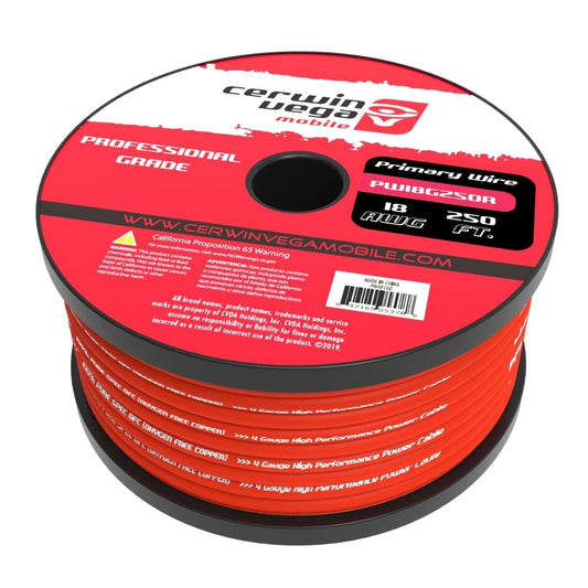 Cerwin Vega 18 Gauge Frost Black Primary Wire for Car Audio Systems, 250ft Oxygen-Free Copper Power Wire, Durable & Flexible Car Accessories, Ideal for Audio Installations PW18G250BK