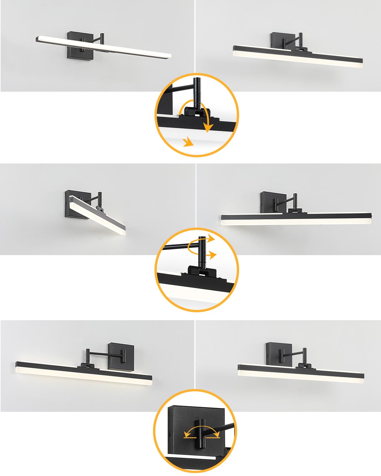 YHTlaeh Modern LED Vanity Light Fixture,Metal Black 23.6‘’ 5CCT DimmableAdjustable & Rotatable Bathroom Light Fixture Above Mirror, Wall Sconce