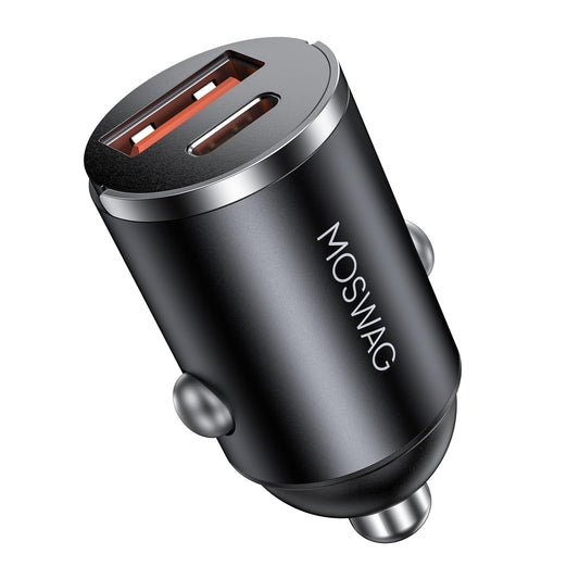 MOSWAG Car Charger, Invisible Cigarette Lighter USB Adapter [All Metal & Mini], 2 Port Car Adapter, QC3.0 Dual Port Cigarette Lighter for iPhone 17 16
