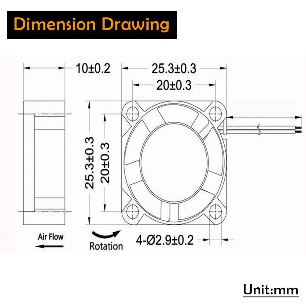 GDSTIME 25mm x 25mm x 10mm 5v Small DC Brushless Cooling Fan