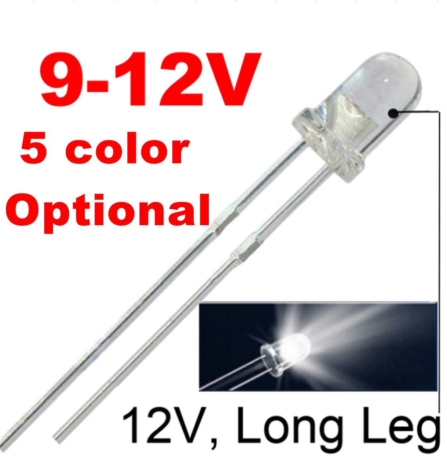 50pcs 12V 3mm White LED 9V Gauge Cluster Instrument Light Emitting diodes(White Blue Green Yellow red, Optional in Listing) 0.06 watts