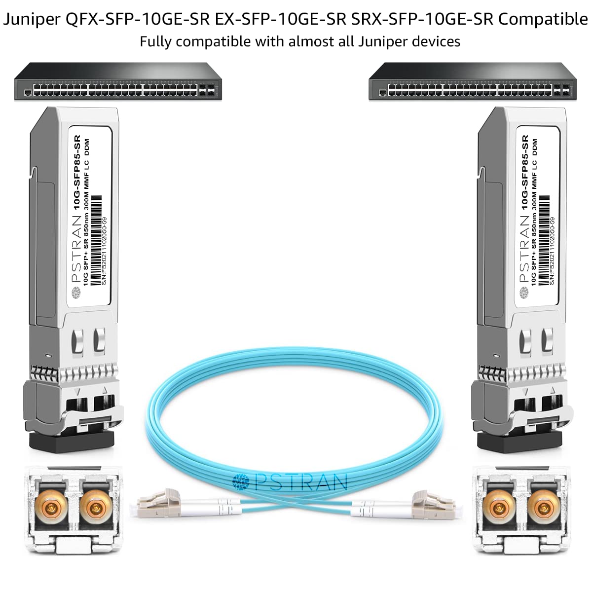 OPSTRAN 10GBASE-SR SFP+ Optical Transceiver Module Compatible with Juniper QFX-SFP-10GE-SR EX-SFP-10GE-SR SRX-SFP-10GE-SR 10Gbps 850nm 300m DDM Duplex