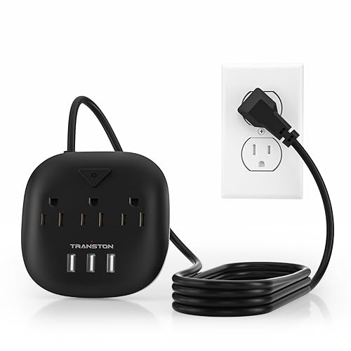 Power Strip 3 Outlets and 3 USB Ports with Switch Control, Desktop Charging Station with 5 ft Extension Cord, Compact for Nightstand, Office