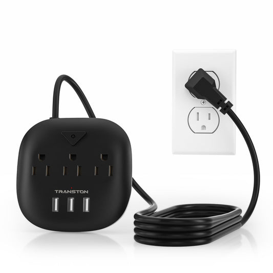 Power Strip 3 Outlets and 3 USB Ports with Switch Control, Desktop Charging Station with 5 ft Extension Cord, Compact for Nightstand, Office