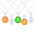 Novelty Lights G40 Filament LED String Light, Translucent Orange/Green/White Bulbs, 25 Globe Lights with 12" Spacing on White Wire, Indoor/Outdoor