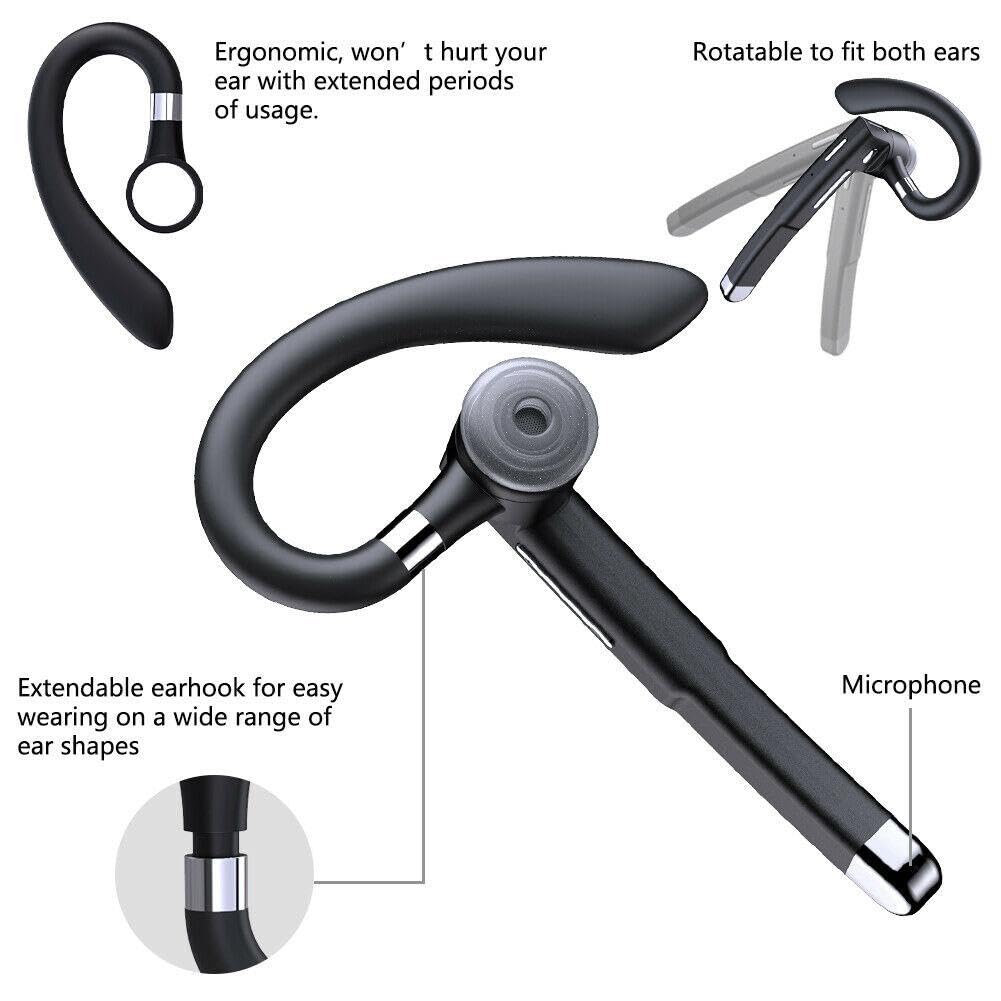Wireless Earphone Ear-Hook Headphone Boom Mic Handsfree Compatible with Motorola Edge (2024,2023,2022,2021,2020), Single Headset Over The Ear Earbud