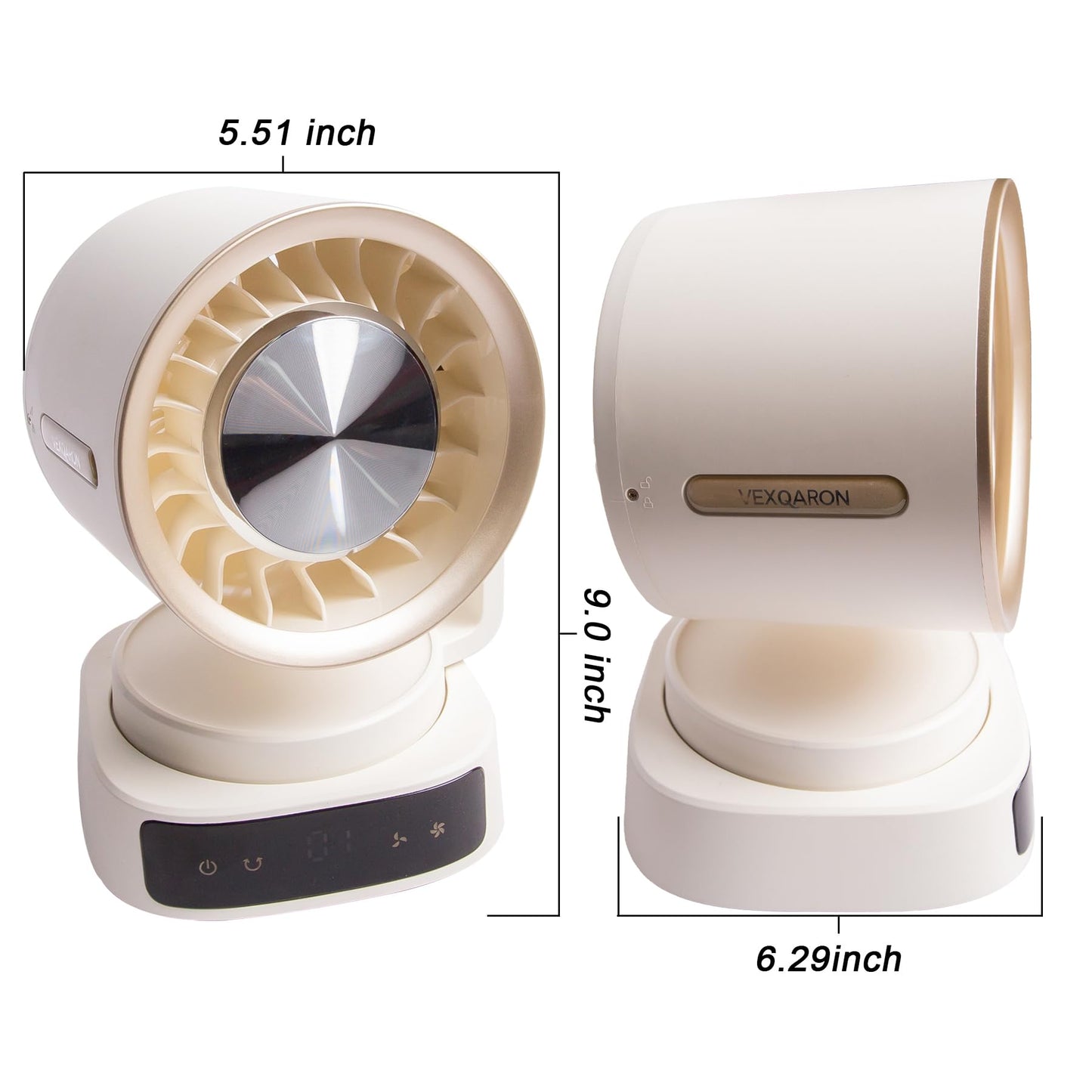 VEXQARON Air Circulator Fan, 9 Inch Rechargeable Desk Fan with 4 Speeds, 180° Oscillation, 90° Tilt, 1-12H Timer, USB-C Portable Battery Operated Fan