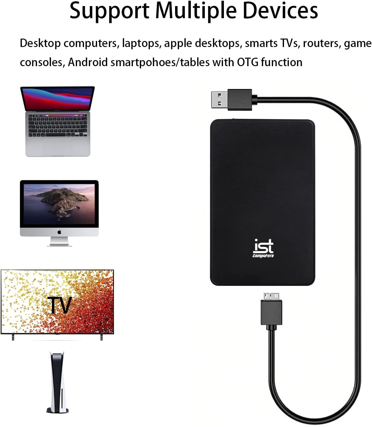 ist computers Ultra Slim 500GB Portable External Hard Drive, USB 3.0, Black, for Mac and PC Computer Desktop Workstation PC Laptop PlayStation, Xbox