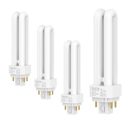 SLEEKLIGHTING 26 Watt T4 Double Tube CFL 4 pin G24q-3 Base Light Bulb 4200K 1500lm -UL Listed,Compact Fluorescent -Cool White Light 4pack
