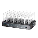 JINNOVA 288W GaN 8-Port USB Charging Station, Retractable Cable with Cooling Fan & Detachable Organizer for MacBook, iPhone, iPad, Samsung, Laptop