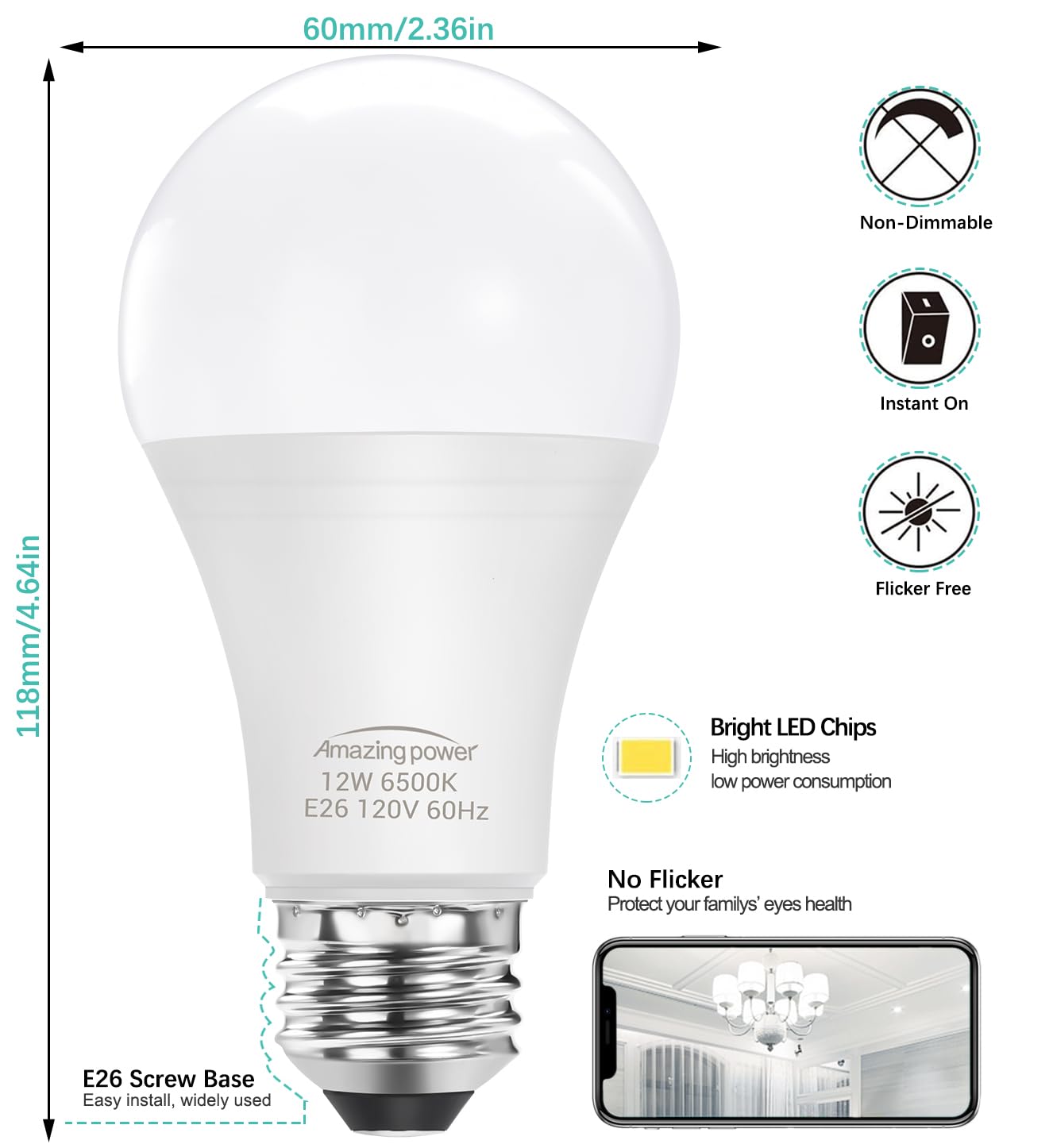 Amazing power 100W Equivalent E26 LED Bulbs, Daylight White 6500K