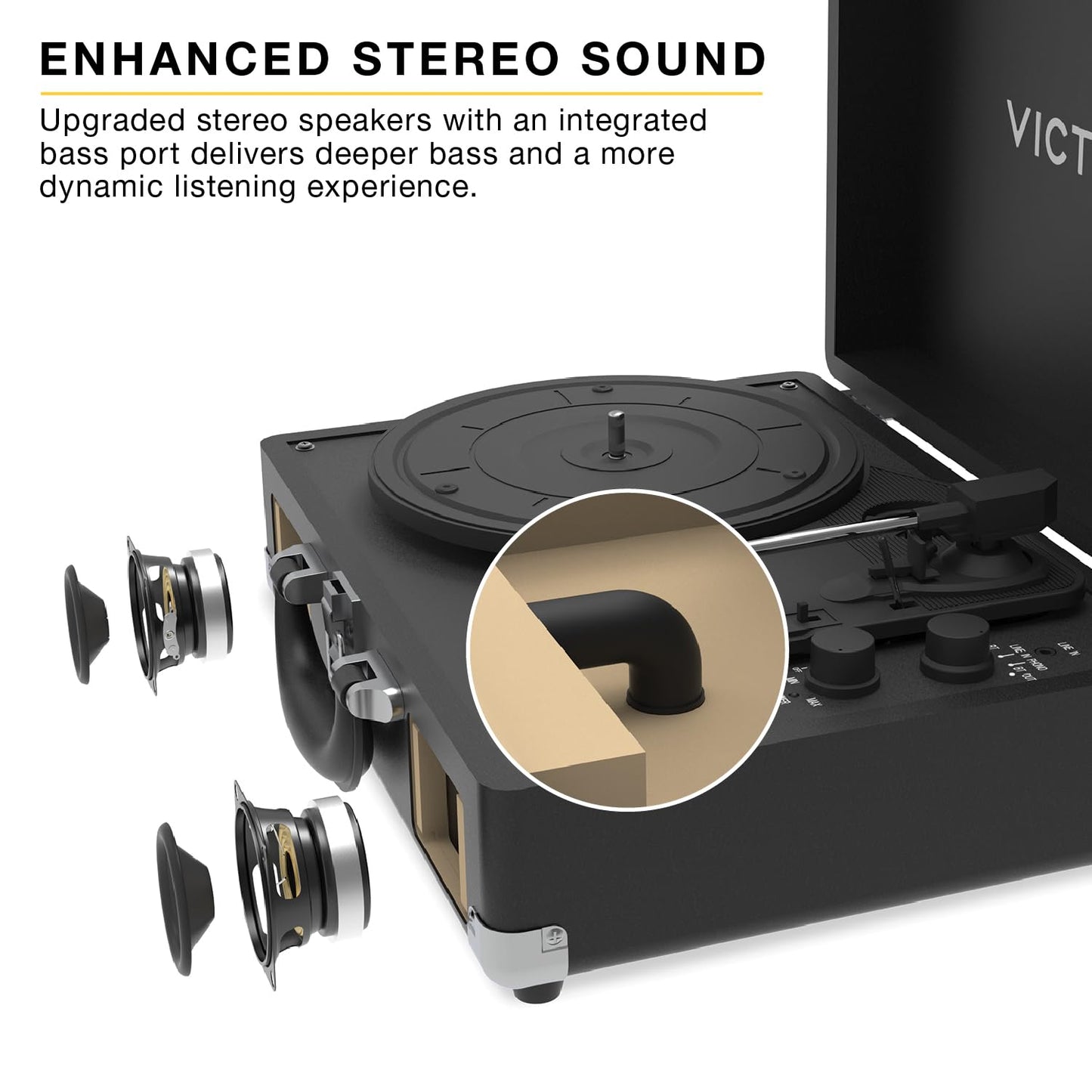 Victrola Journey II (2025 Model) - Bluetooth Suitcase Record Player - Built-in Stereo Speakers with Enhanced Bass, 3-Speed Turntable, Bluetooth Input