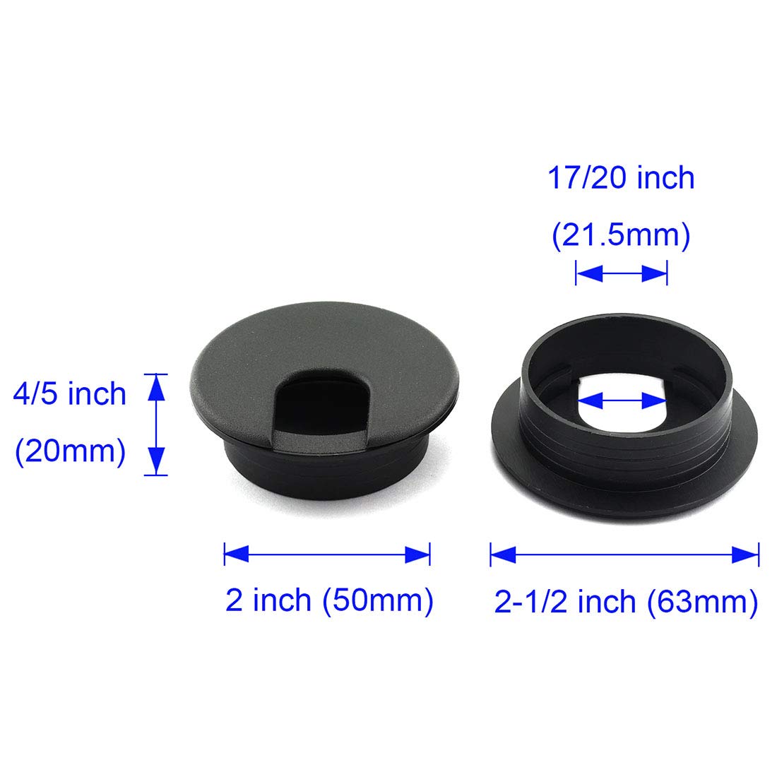 HJ Garden 2pcs 2 inch Desk Wire Cord Cable Grommets Hole Cover for Office PC Desk Cable Cord Organizer Plastic Cover Black