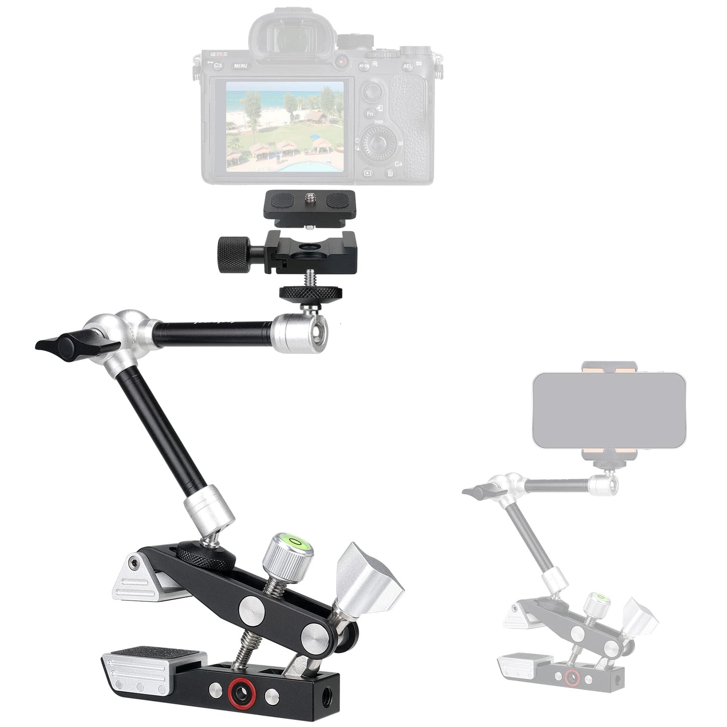 Heavy Duty DSLR Mirrorless Camera Camcorder Super Clamp Mount w/Magic Arm +Quick Release Plate Desk Table Handrail Bar Holder Video Rig Kit for Studio