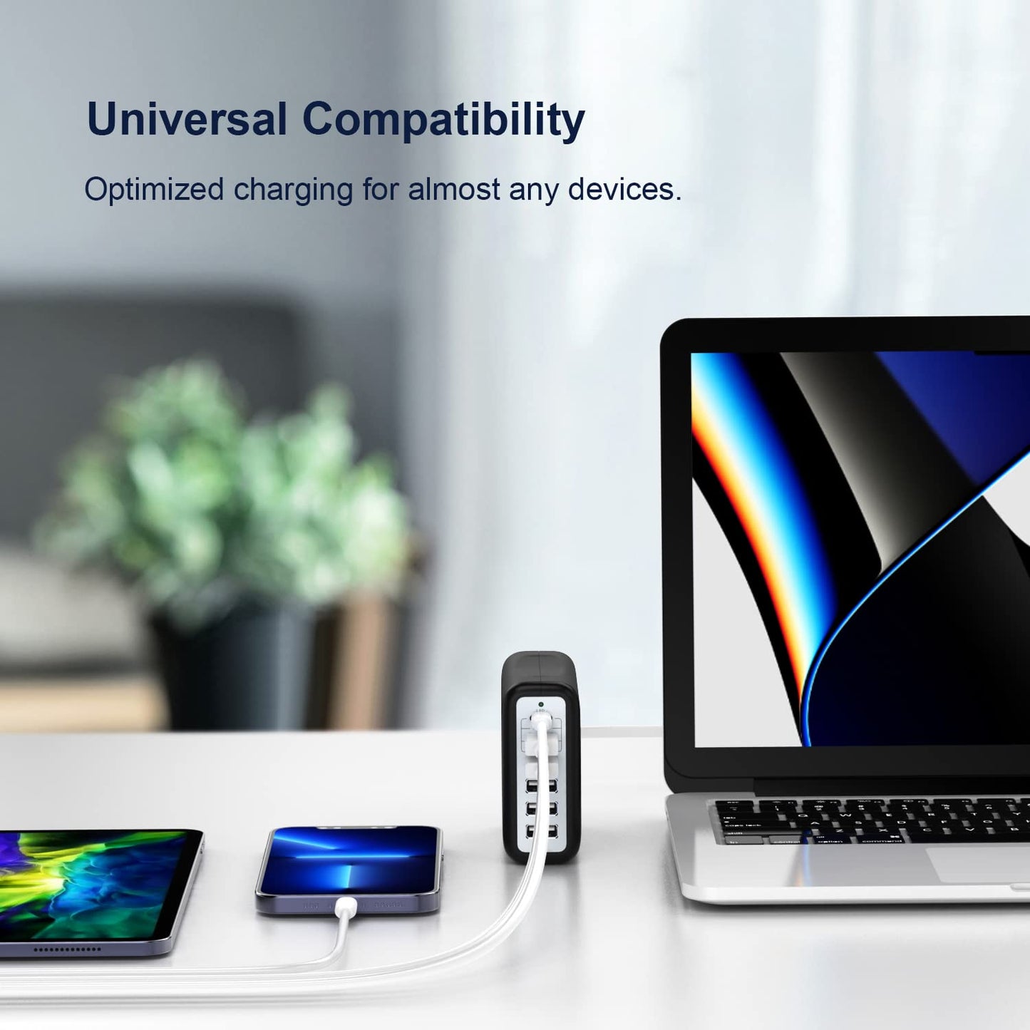 USB C Charging Station Fast Wall Charger USBC Charging Power Hub for Multiple Device Desktop Charge Block 6 Ports Pd3.0 Rapid Strip Adapter Compatible