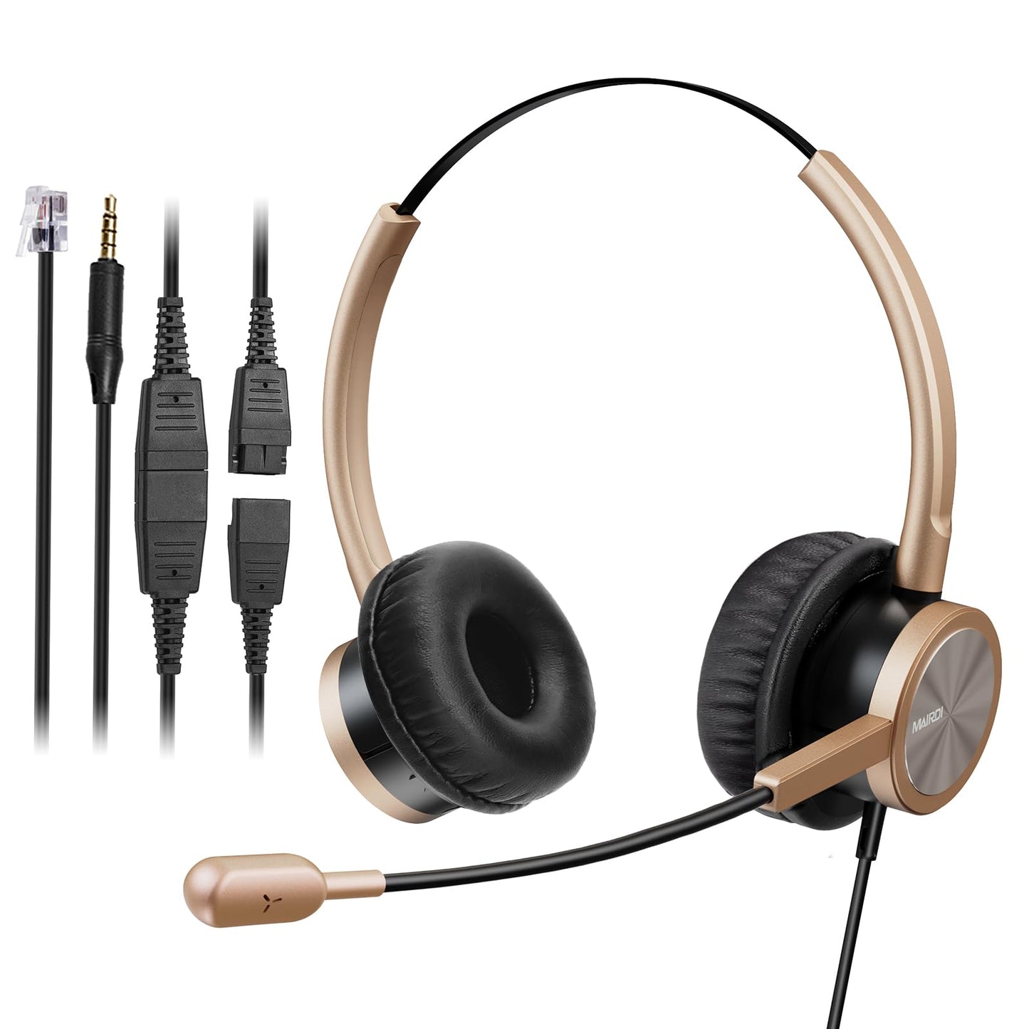 MAIRDI Phone Headset with RJ9 & 3.5mm Jacks for Call Center Deskphone Cell Phone PC Laptop, Office Landline Telephone Headset with Microphone Noise