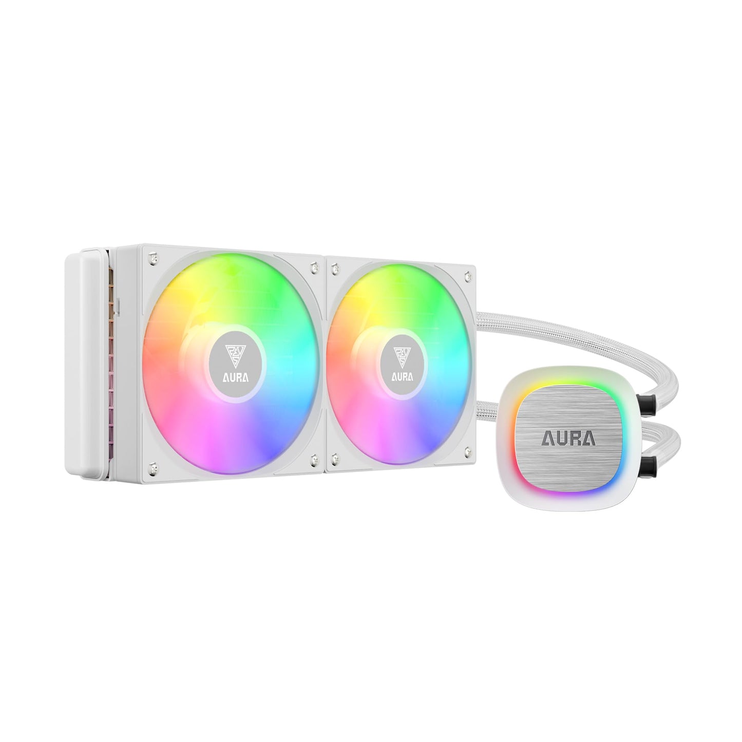 GAMDIAS AURA GL240 V2 240mm AIO Liquid CPU Cooler, Rotatable Pump Cover, 2 x 120mm Hidden Cable ARGB PWM Fans, Daisy-Chained, Support Low-Noise PWM
