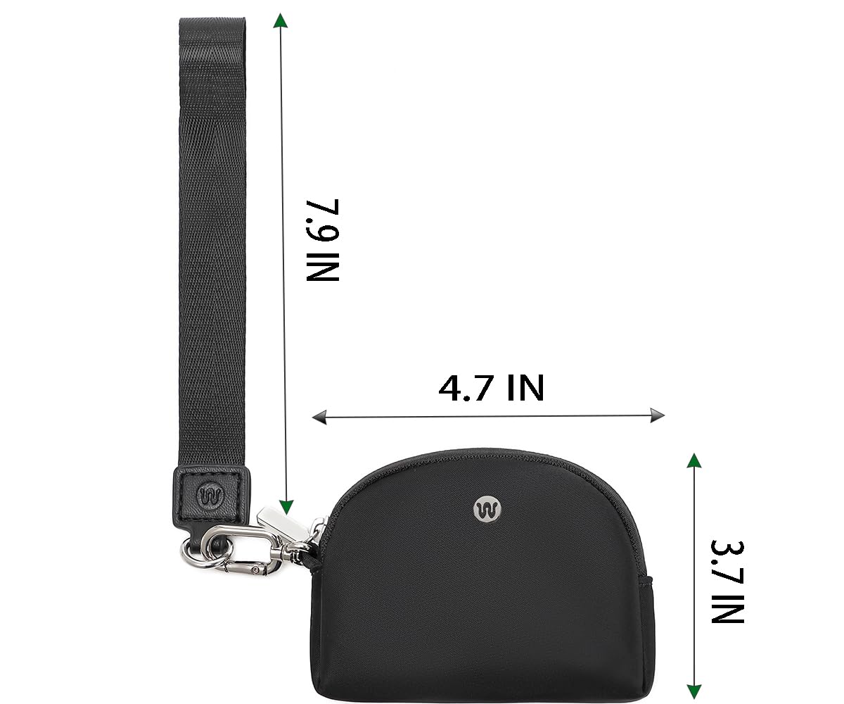 WSRYDJDL Mini Zip Around Wristlet Wallet for Women Detachable Dual Pouch Wristlet Portable Coin Pocket Keychain Small Purse (Black+Black)