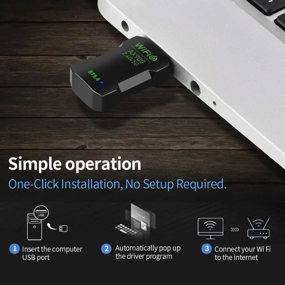 900Mbps WiFi 6 Adapter, 2 in 1 USB Bluetooth 5.4 Network Card 2.4G 5G Wireless USB Dongle Receiver Free Driver for PC