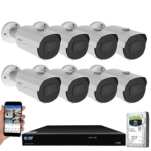 GW 4K (3840x2160 @30fps Real-time) 5X Optical Motorized Zoom Outdoor 8MP Bullet PoE IP 8 Channel Security Camera System, 130FT Night Vision, AI Facial