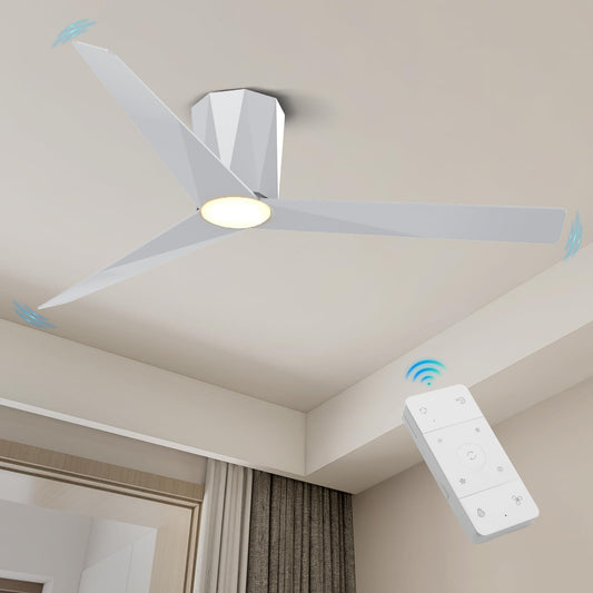 Roomratv 52 Inch Modern Silver Finished Ceiling Fans with Dimmable Led Lights, Flush Mount Ceiling Fan with Remote Control, Quiet DC Reversible Motor