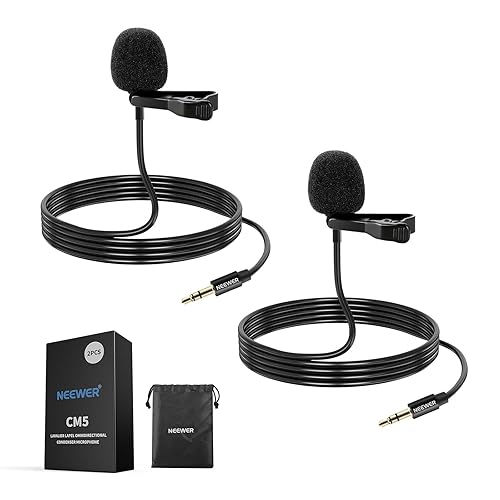 Neewer Lavalier Lapel Microphone (2 Pack), Omnidirectional Condenser Wired Clip On Lav Mic for Stage YouTube Live Streaming Compatible with Rode