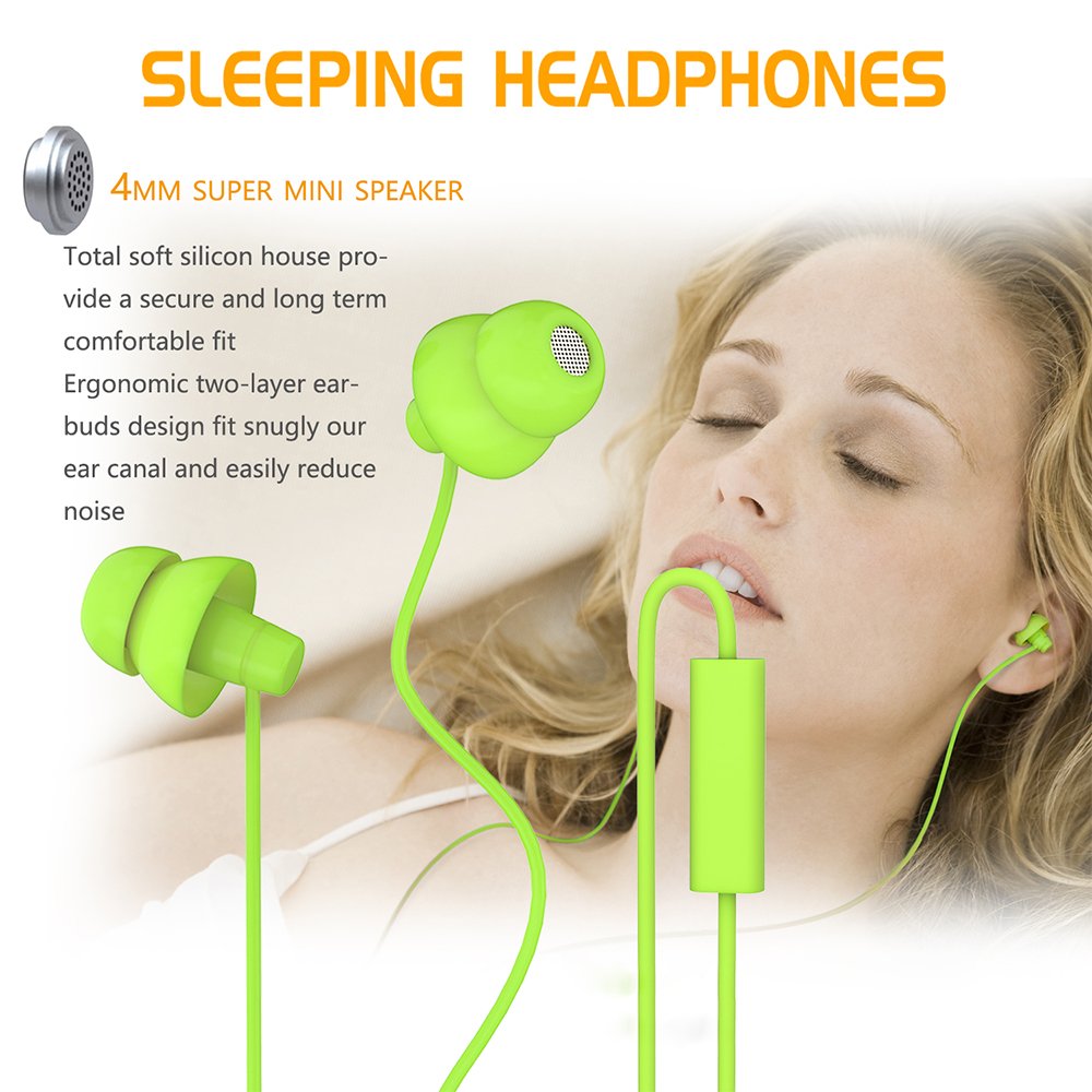 MAXROCK (TM Total Soft Silicon Headphones with Mic Sleep Travel Choice for Cellphones Tablets and 3.5mm Jack (Green)