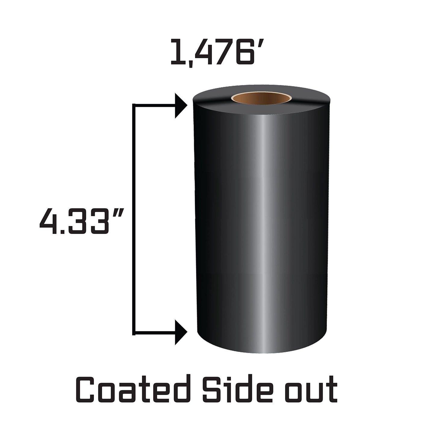 4.33" x 1476' (110mm x 450m) Thermal Transfer Ribbon Blank Labels Brand. Premium Wax for Zebra or Datamax Industrial Printers (6 Rolls)