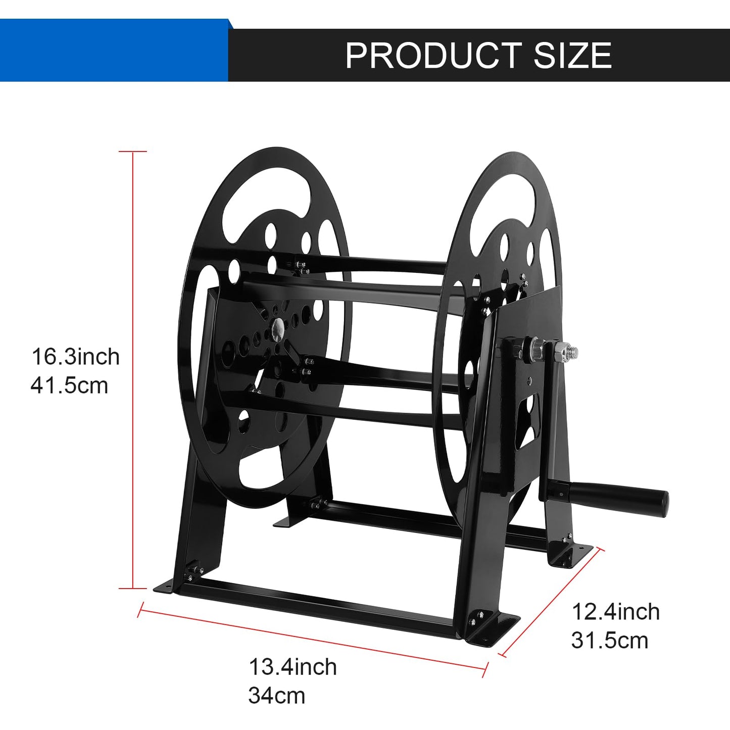 Dollate RV Extension Cord Reel Stand, Up to 200 Feet of 15A (12/3 AWG) Metal Reel Frame with Foldable Handle, Metal Heavy Duty Power Cord Storage Reel