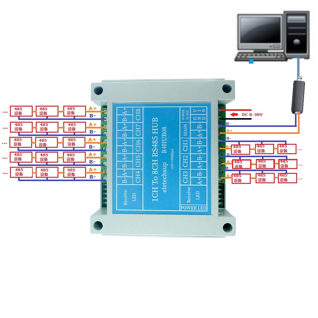 8 Port RS485 Hub Industrial Grade 485 Bus Repeater Serial Port Signal Amplifier