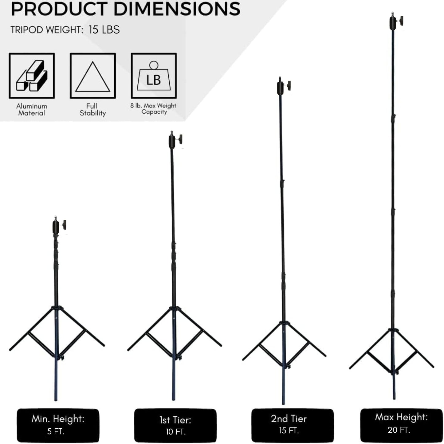 Glide Gear TST 20 Sky High 20' Tall Video Camera Tripod Stand - Air-Cushioned Telescoping Sections, Supports Up to 8 lbs - Ideal for Overhead Shots