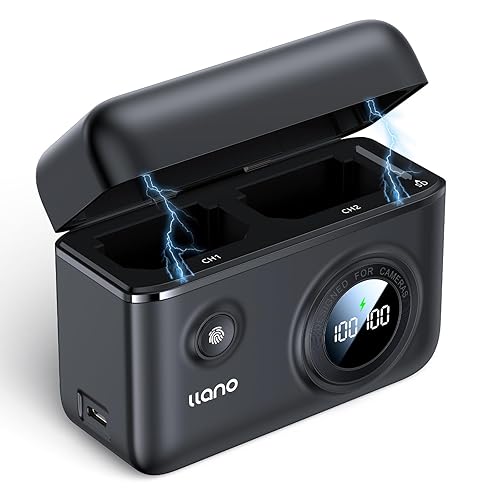 llano 18W Fast Dual Camera Battery Charger for DJI Osmo 360, Action 5 Pro, Action 4 and 3 Action Camera, Smart Digital Display, Magnetic Snap Cover