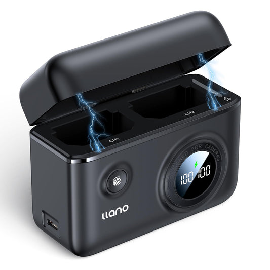 llano 18W Fast Dual Camera Battery Charger for DJI Osmo 360, Action 5 Pro, Action 4 and 3 Action Camera, Smart Digital Display, Magnetic Snap Cover