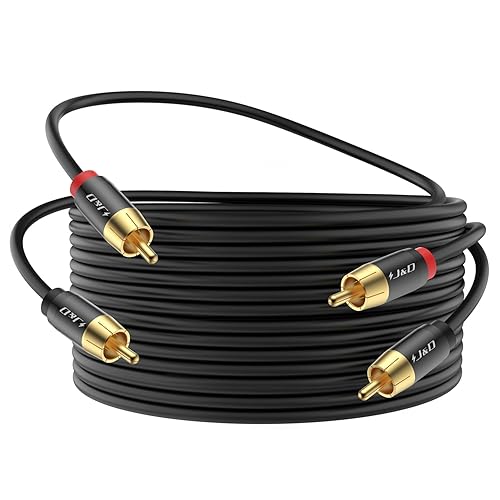 J&D 2 RCA M/M Stereo Audio Cable, 20 FT RCA Audio Cable Gold-Plated Copper Shell 2RCA Male to 2RCA Male Stereo Audio Cord for Home Theater, HDTV