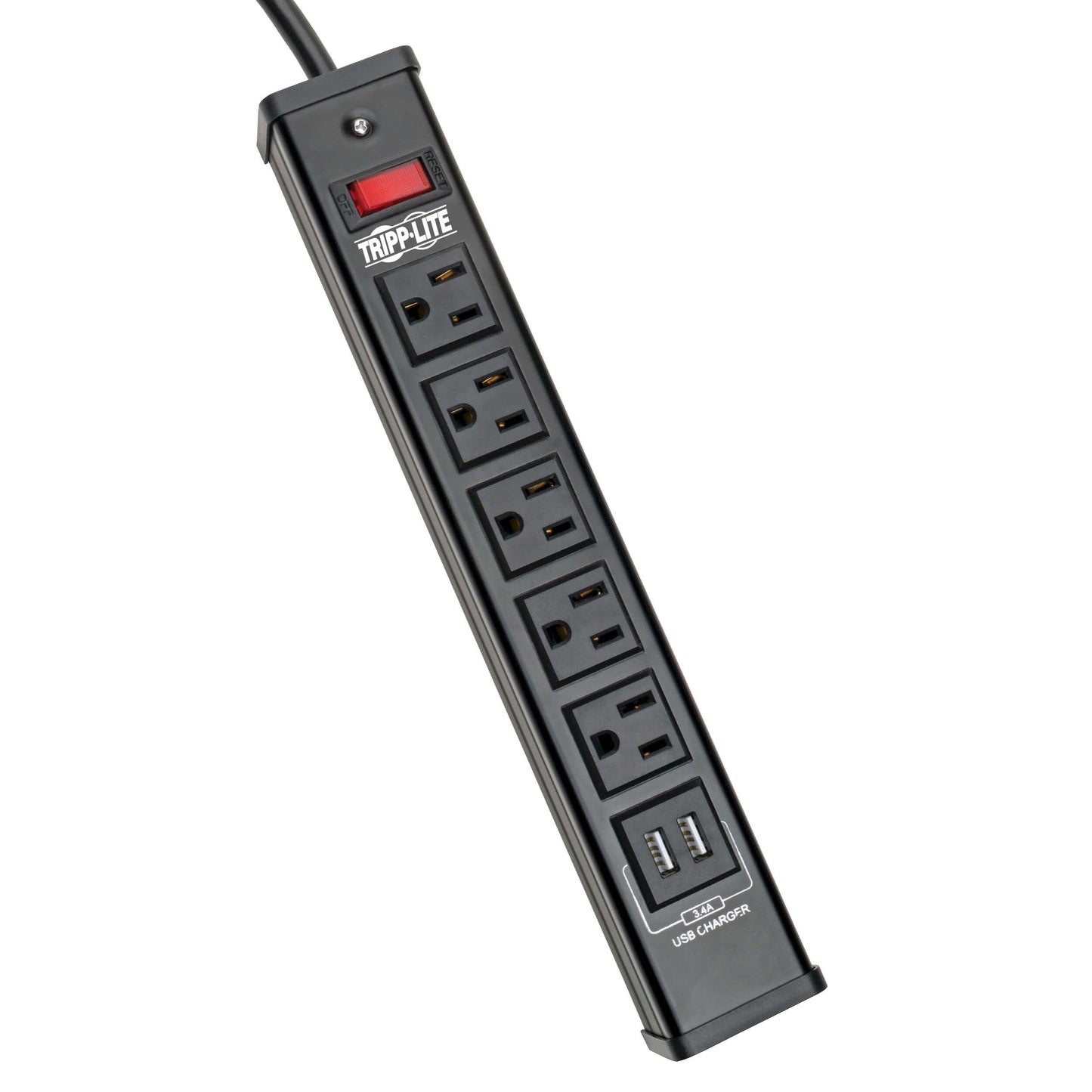 Tripp Lite 5 Outlet Surge Protector Power Strip, 6ft Cord, 450 Joules, 2 USB Charging Ports, Led, $10K Insurance (TLM526USBB), 14.25in. X 4.75in. X