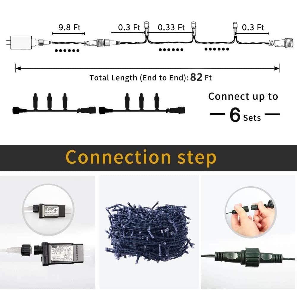 Indoor Christmas Tree Lights - 25m/82ft 220 LED Memory Function 8 Modes End-to-End Extendable Plug in Outdoor Waterproof Fairy String Light