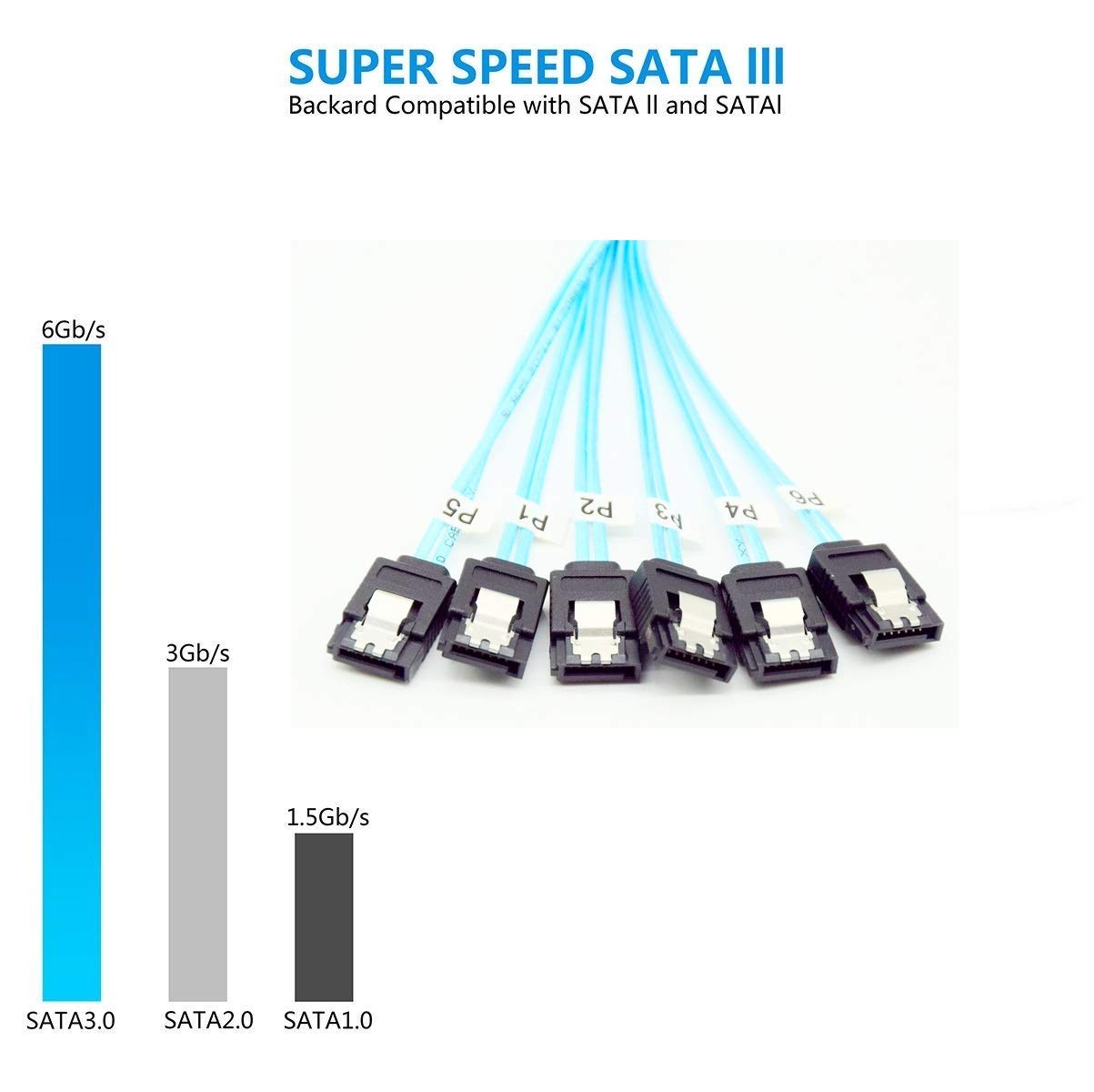 CableDeconn High Speed 6Gbps Sata 6 SATA Cable SAS Cable for Server 6 Pieces (1m)