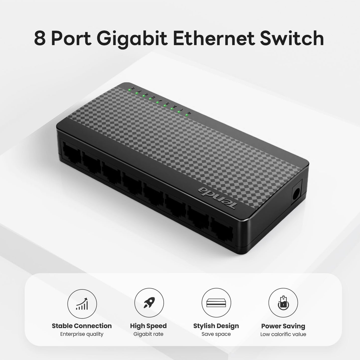 Tenda SG108, 8 Port Gigabit Switch, Unmanaged Home Ethernet Switch, Office Ethernet Splitter, Plug & Play, Plastic Case, Desktop/ Wall-Mount, Fanless