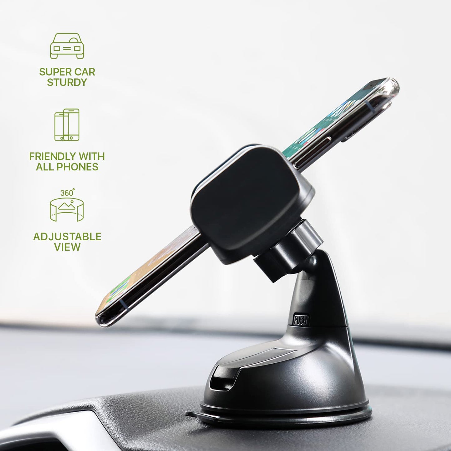 LAX Gadgets Premium Phone Car Mount - Strong Suction Cup Movable Jaws- Car Mount with Powerful Suction Cup for Windshield or Dashboard for All