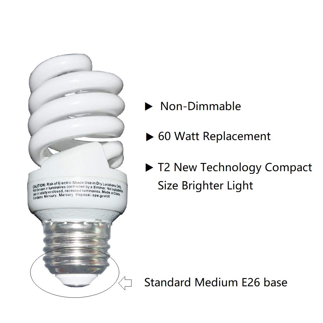 UNITEDLUX 13 Watt (60 Watt) Compact Fluorescent Light, Soft White 2700K, 1040LM, Spiral Medium Base CFL Light Bulbs (4 Pack)
