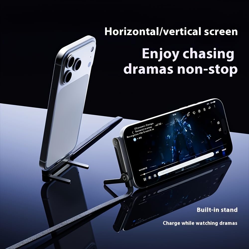 Konstreet 2-in-1 Invisible Stand Fast Charging Cable 240W Type-C Braided Fast Charging Cable Built-in Phone Stand 2 in 1 Phone Holder Cable